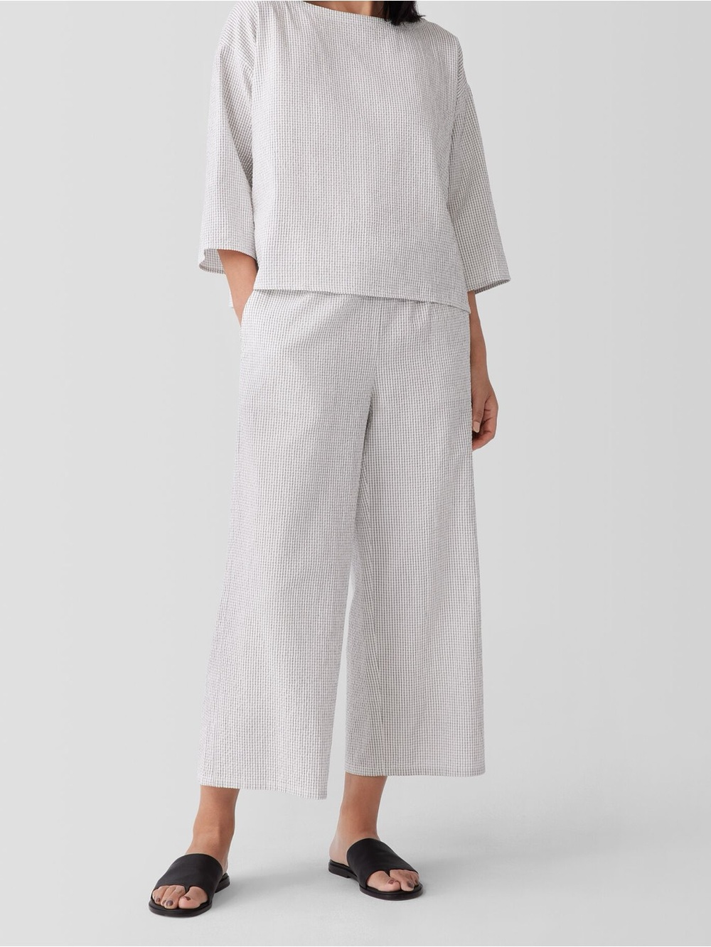 Eileen Fisher 100% Organic Cotton Ripple Checkered Wide Leg Pant Small Petite